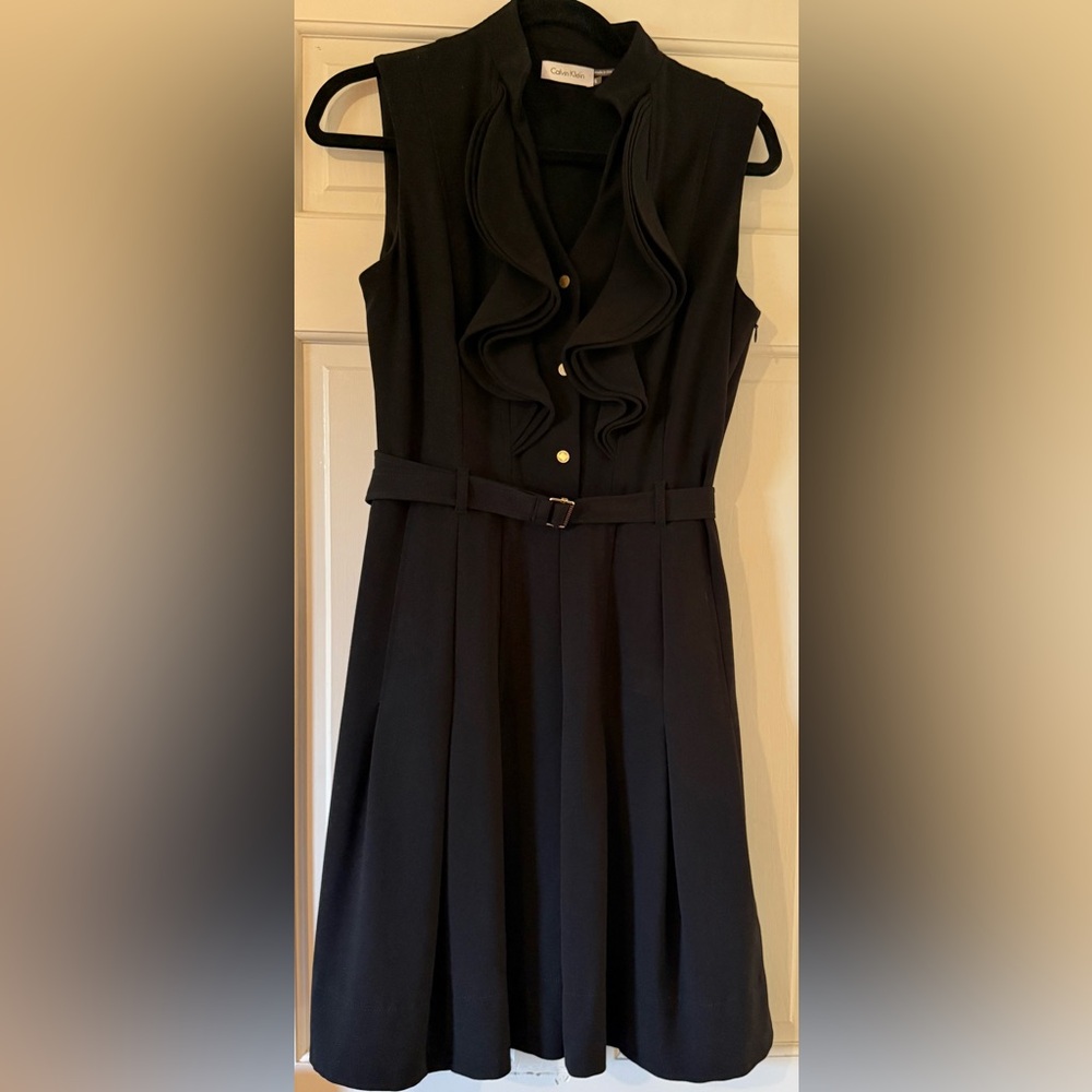 Calvin Klein Black Dress with Ruffle Detail.  Size 6.   EUC